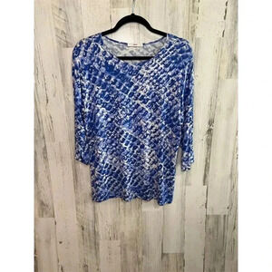 Leggiadro Women's Blue Geometric‎ 3/4 Sleeve Blouse Size 5 XL (14/16) Casual Top